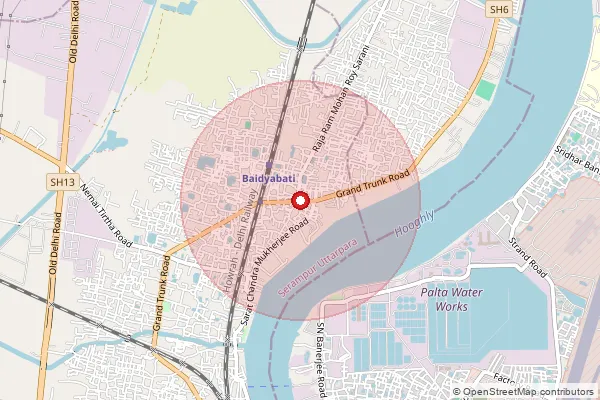 Map showing approximate area covered by Pincode 712222 — Baidyabati So, Hooghly