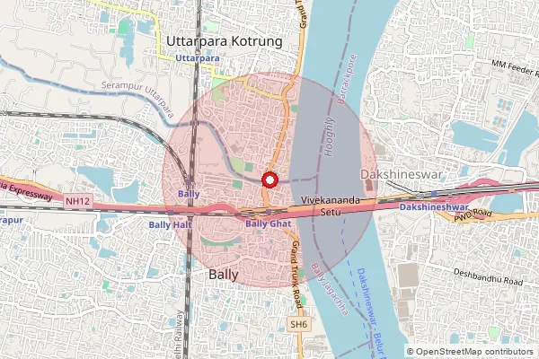 Map showing approximate area covered by Pincode 712258 — Uttarpara Bazar So, Hooghly