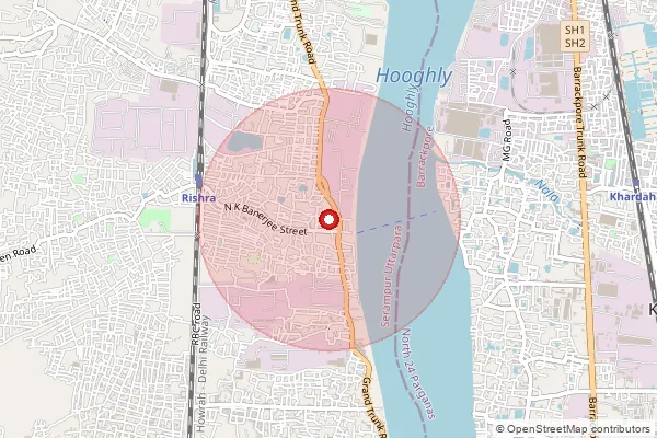 Map showing approximate area covered by Pincode 712291 — Ndc Rishra, Na