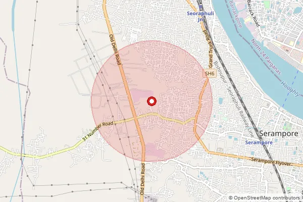 Map showing approximate area covered by Pincode 712613 — Thakuranichak Bo, Hooghly