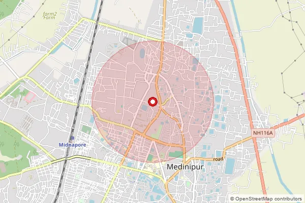 Map showing approximate area covered by Pincode 721121 — Agra Bo, Medinipur West