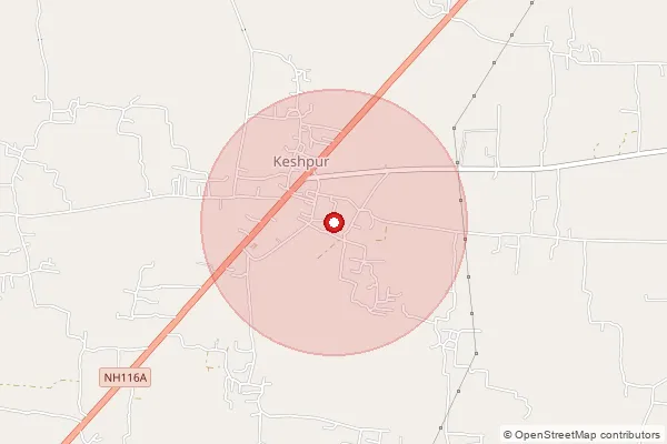 Map showing approximate area covered by Pincode 721122 — Kotai Bo, Medinipur West