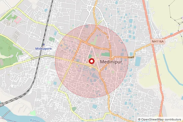 Map showing approximate area covered by Pincode 721124 — Guruganj Bo, Medinipur West