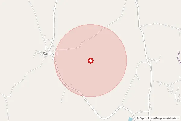 Map showing approximate area covered by Pincode 721125 — Dolgram Bo, Jhargram