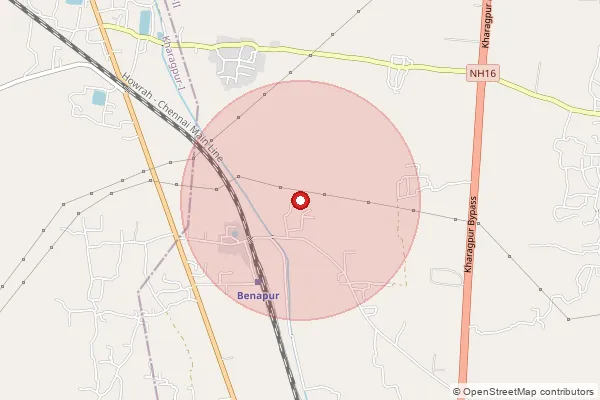 Map showing approximate area covered by Pincode 721143 — Baharadari Bo, Jhargram