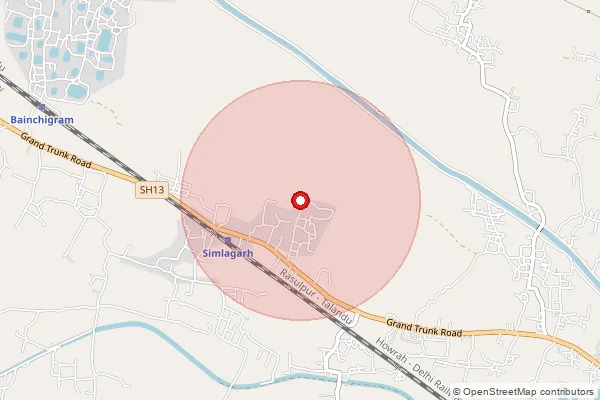 Map showing approximate area covered by Pincode 721148 — Gochhati Bo, Medinipur West