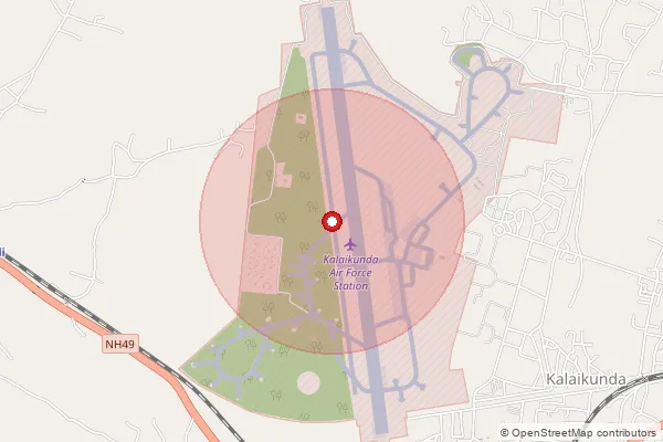 Map showing approximate area covered by Pincode 721303 — Kalaikunda A F So, Medinipur West
