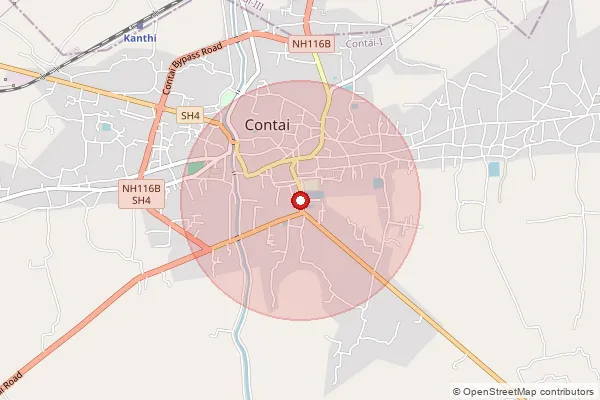 Map showing approximate area covered by Pincode 721402 — Contai Super Market So, Medinipur East