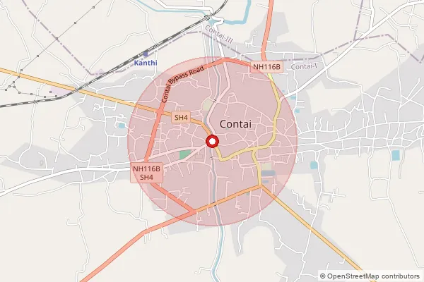 Map showing approximate area covered by Pincode 721404 — Karkuli So, Medinipur East