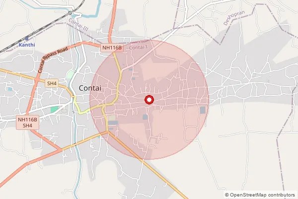 Map showing approximate area covered by Pincode 721406 — Monoharchak So, Medinipur East