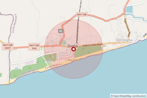 Map showing approximate area covered by Pincode 721463 — Digha New Township So, Medinipur East