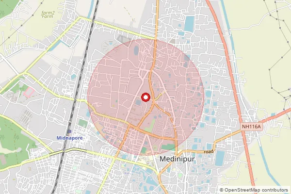 Map showing approximate area covered by Pincode 721503 — Ghutia Bo, Jhargram