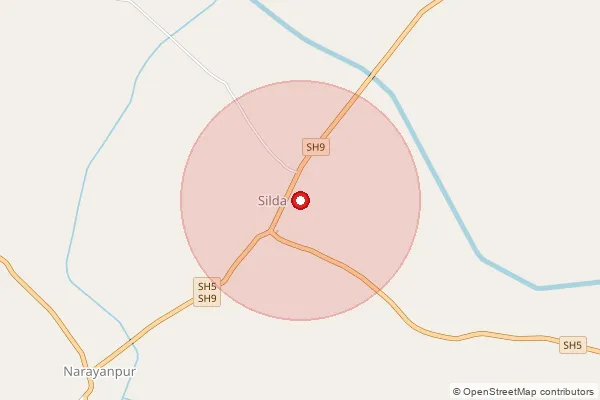 Map showing approximate area covered by Pincode 721515 — Ashakanthi Bo, Jhargram