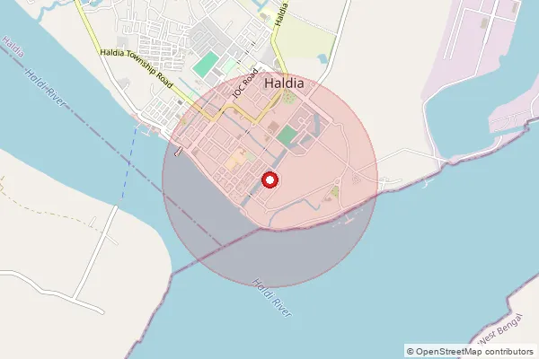 Map showing approximate area covered by Pincode 721607 — Haldia Ts So, Medinipur East