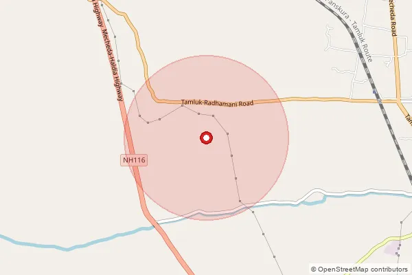 Map showing approximate area covered by Pincode 721627 — Bahichard Bo, Medinipur East