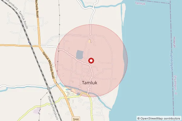 Map showing approximate area covered by Pincode 721636 — Tamluk Ho, Medinipur East