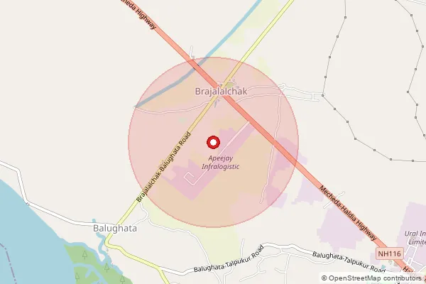 Map showing approximate area covered by Pincode 721645 — Balughata Bo, Medinipur East