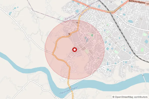 Map showing approximate area covered by Pincode 722102 — Bonkati Bo, Bankura