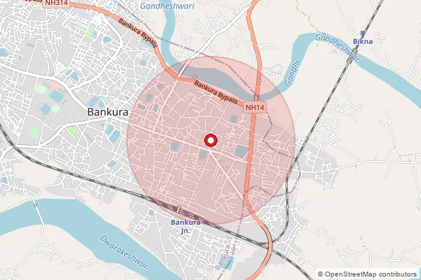 Map showing approximate area covered by Pincode 722205 — Sashpur Bo, Bankura