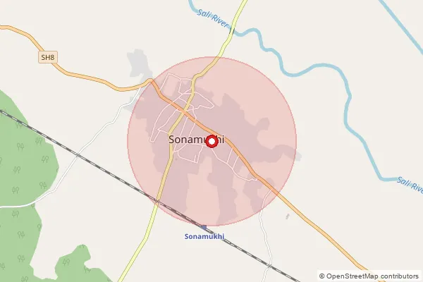 Map showing approximate area covered by Pincode 722208 — Tajpur Purakona Bo, Bankura