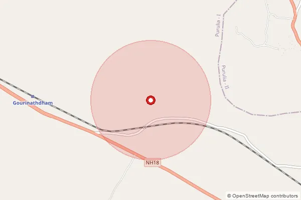 Map showing approximate area covered by Pincode 723103 — Bhul Bo, Purulia