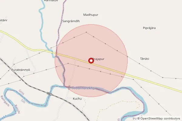 Map showing approximate area covered by Pincode 723202 — Begunkodar Bo, Purulia