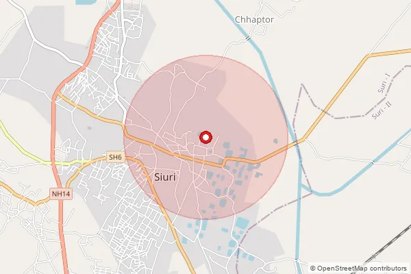 Map showing approximate area covered by Pincode 731101 — Suri Ho, Birbhum