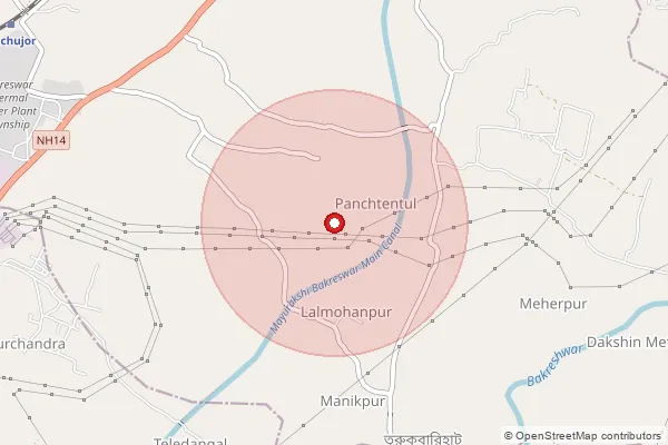 Map showing approximate area covered by Pincode 731102 — Bhurkuna Bo, Birbhum