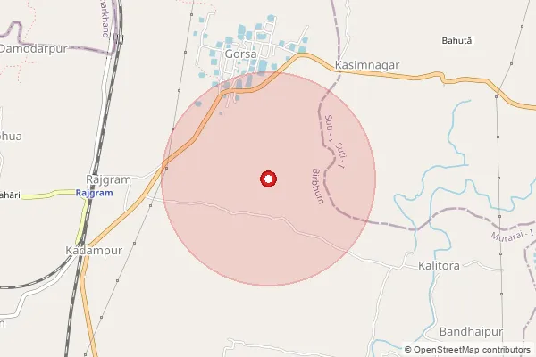 Map showing approximate area covered by Pincode 731222 — Bandhaipur Bo, Birbhum