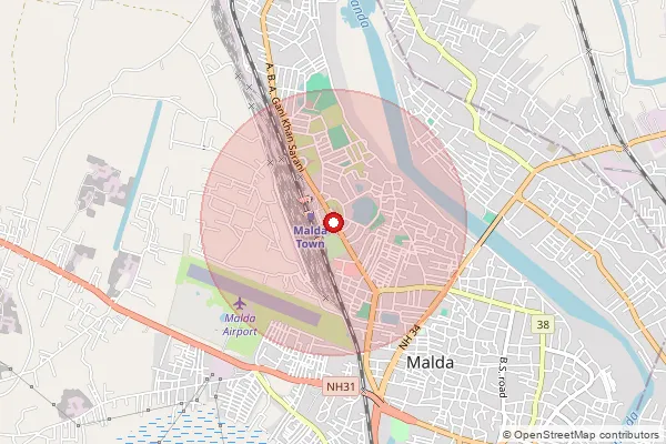 Map showing approximate area covered by Pincode 732102 — Bairgachi Bo, Maldah