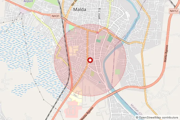 Map showing approximate area covered by Pincode 732103 — Kamalabari Bo, Maldah