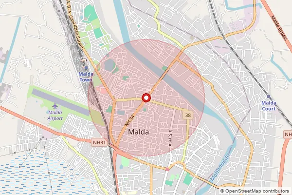 Map showing approximate area covered by Pincode 732123 — Arbora Bo, Maldah