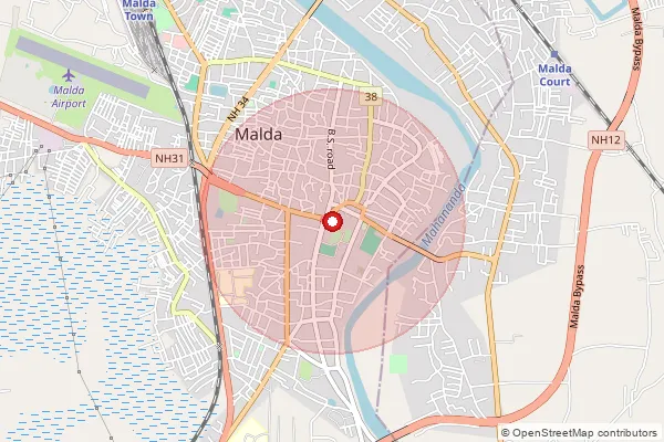 Map showing approximate area covered by Pincode 732144 — Kotwali So Malda, Maldah