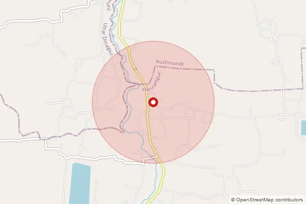 Map showing approximate area covered by Pincode 733125 — Balihara Bo, Dinajpur Dakshin