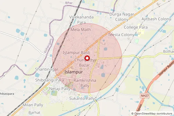 Map showing approximate area covered by Pincode 733158 — Baul Bo, Dinajpur Dakshin