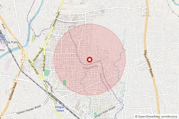 Map showing approximate area covered by Pincode 734001 — Siliguri Ho, Darjeeling