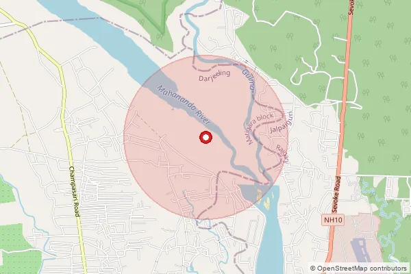 Map showing approximate area covered by Pincode 734003 — Pradhan Nagar So, Darjeeling