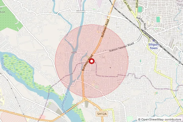 Map showing approximate area covered by Pincode 734005 — Siliguri Bazar So, Darjeeling