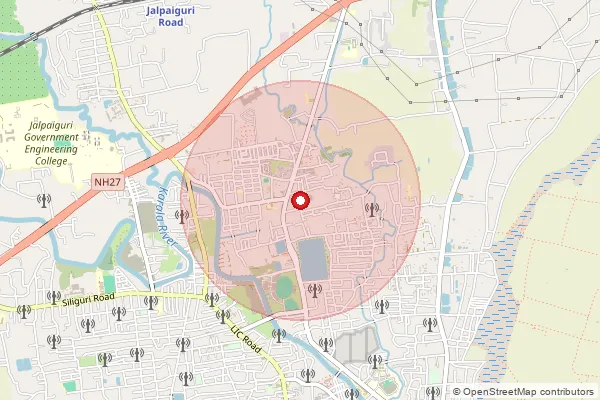 Map showing approximate area covered by Pincode 734006 — Haidarpara Bo, Jalpaiguri