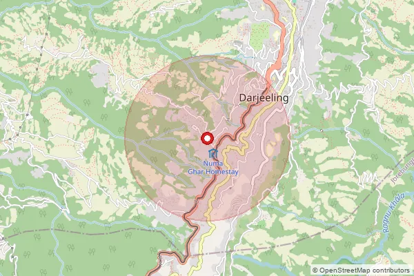 Map showing approximate area covered by Pincode 734103 — Rajbari Bo, Darjeeling