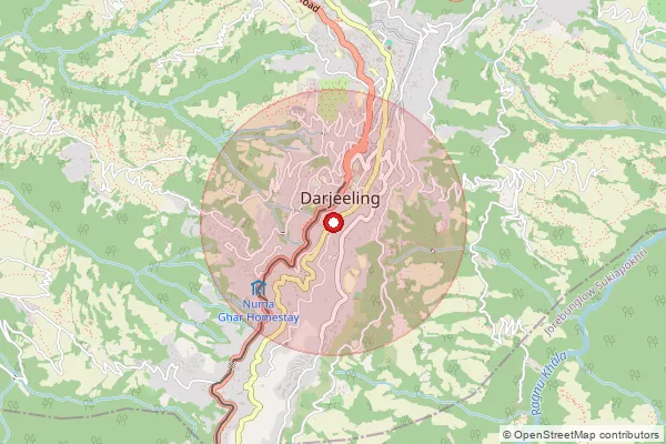 Map showing approximate area covered by Pincode 734105 — Badamtam Bo, Darjeeling