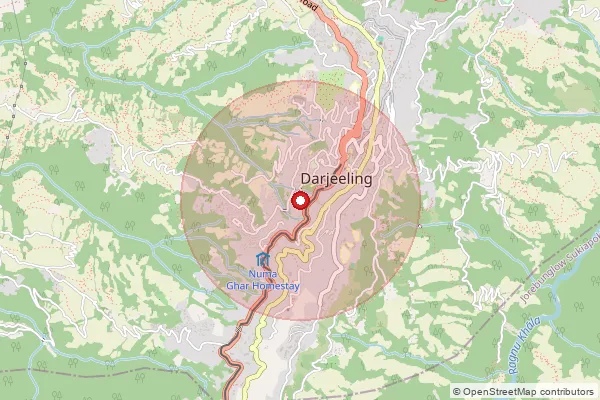 Map showing approximate area covered by Pincode 734221 — Maneybhanjeng Bo, Darjeeling