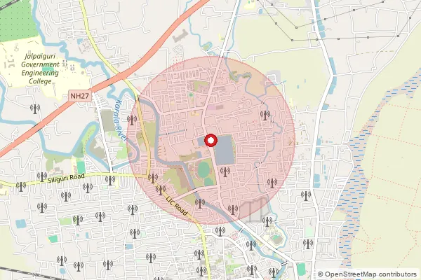 Map showing approximate area covered by Pincode 735101 — Jalpaiguri Ho, Jalpaiguri