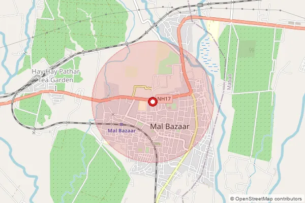 Map showing approximate area covered by Pincode 735221 — Mal Ho, Jalpaiguri