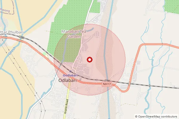 Map showing approximate area covered by Pincode 735222 — Oodlabari Bo, Jalpaiguri