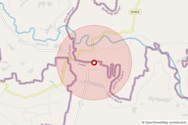 Map showing approximate area covered by Pincode 735304 — Bagdokra Bo, Coochbehar