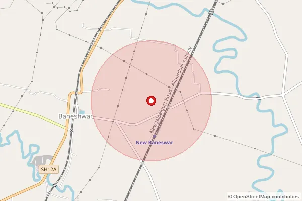 Map showing approximate area covered by Pincode 736121 — Chaparerpar Bo, Alipurduar
