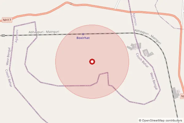 Map showing approximate area covered by Pincode 736131 — Bhanukumari Bo, Coochbehar