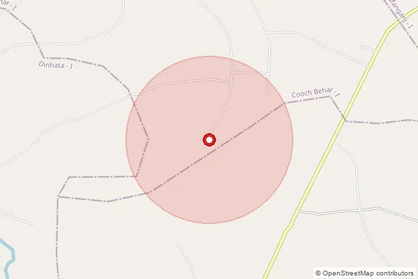 Map showing approximate area covered by Pincode 736134 — Borodanga Bo, Coochbehar
