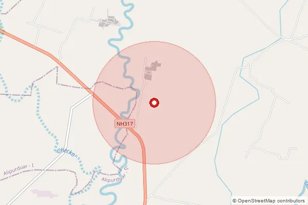 Map showing approximate area covered by Pincode 736208 — Dakshin Dhalkar Bo, Alipurduar